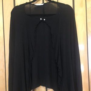 Three Dots Summer Cardigan with Ruffles Black XL